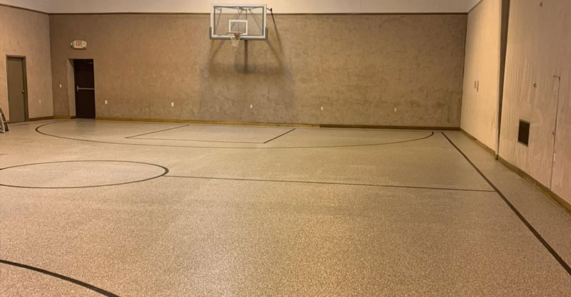 Epoxy flake system installed on West Virginia church basketball floor